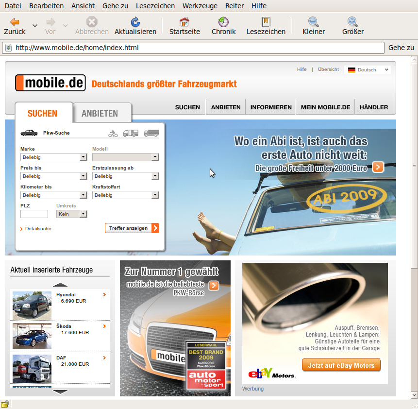Screenshot mobile.de Applikation